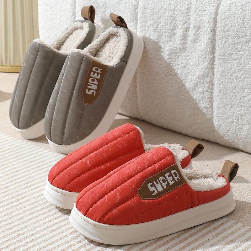 Men's Striped Waterproof Thick-soled Non-slip Plush Slippers by GJG Denim