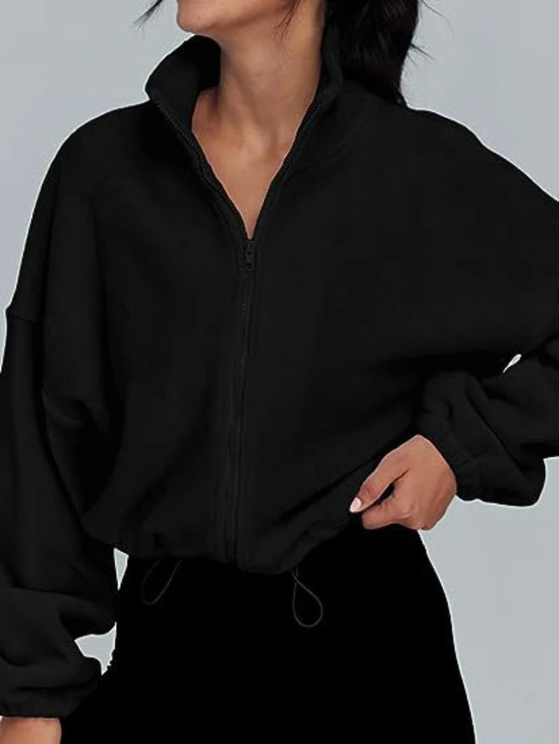 Stand Collar Fleece Zipper Sports Jacket by GJG Denim