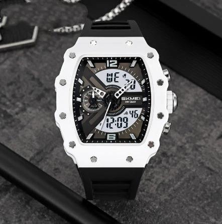 Multifunctional Men's Watch With Dual Displays Featuring A Stylish Barrel-shaped Case by GJG Denim