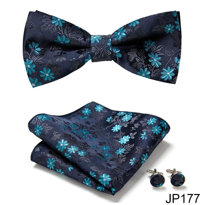 Men's Formal Bow Tie Handkerchief and Cuff links Set by GJG Denim