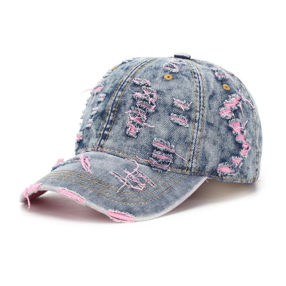 Ripped-line Letter Sun Hat Casual And Versatile by GJG Denim