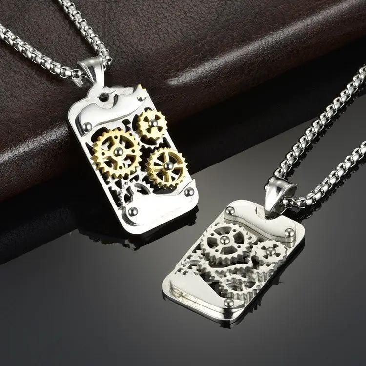Men's Titanium Steel Transports Mechanical Gear Pendant Necklace by GJG Denim