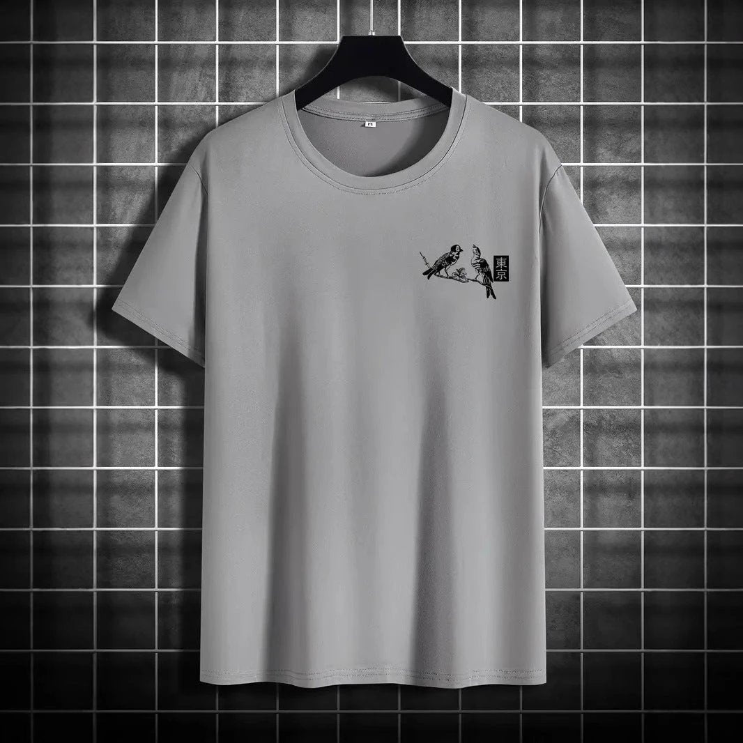Retro Loose-fit Short-sleeve Printed T-shirt For Men by GJG Denim