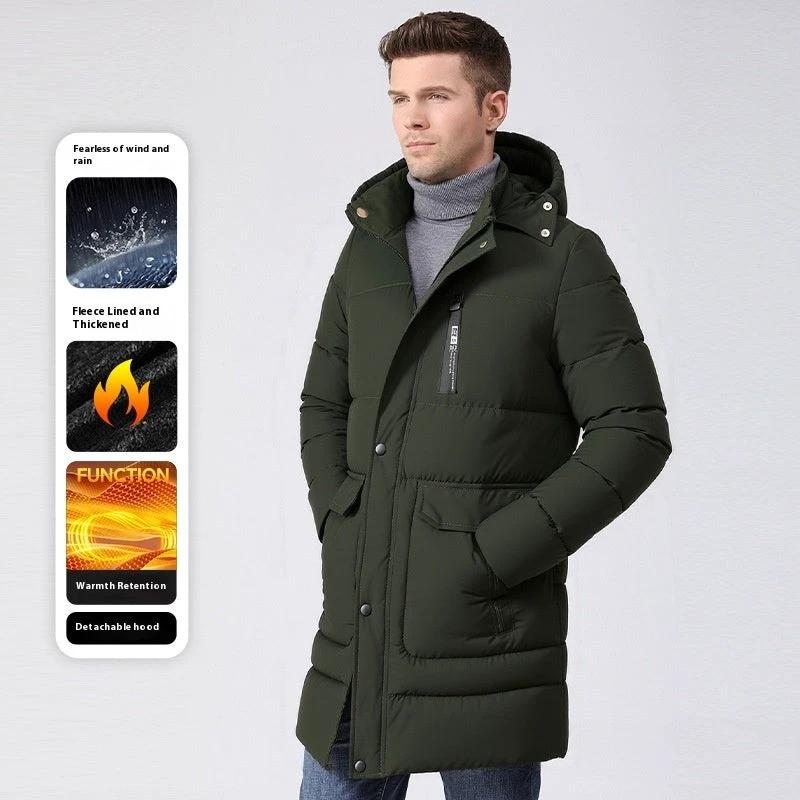 Men's Fleece-lined Thick Long Section Cotton-padded Coat by GJG Denim