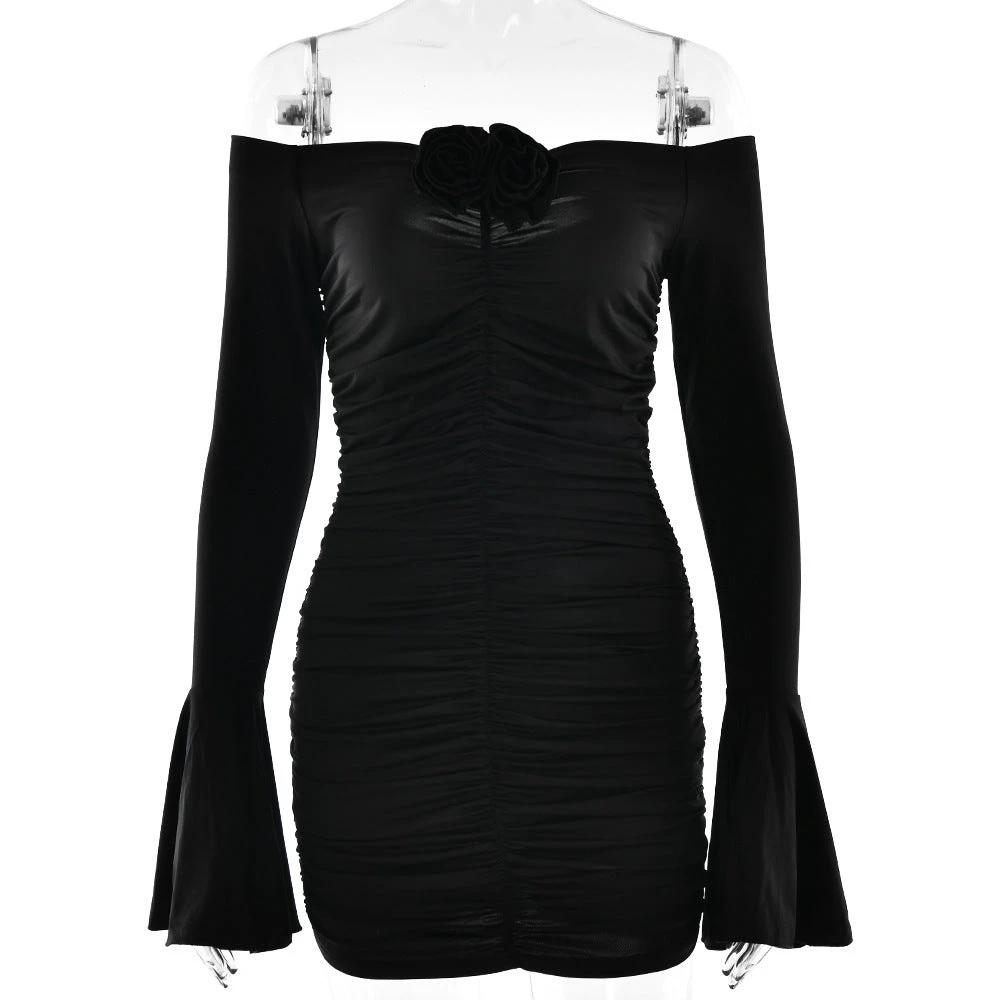 Tube Top Off-neck Sheath Lady Sexy Hot Girl Pleated Long Sleeve Dress by GJG Denim
