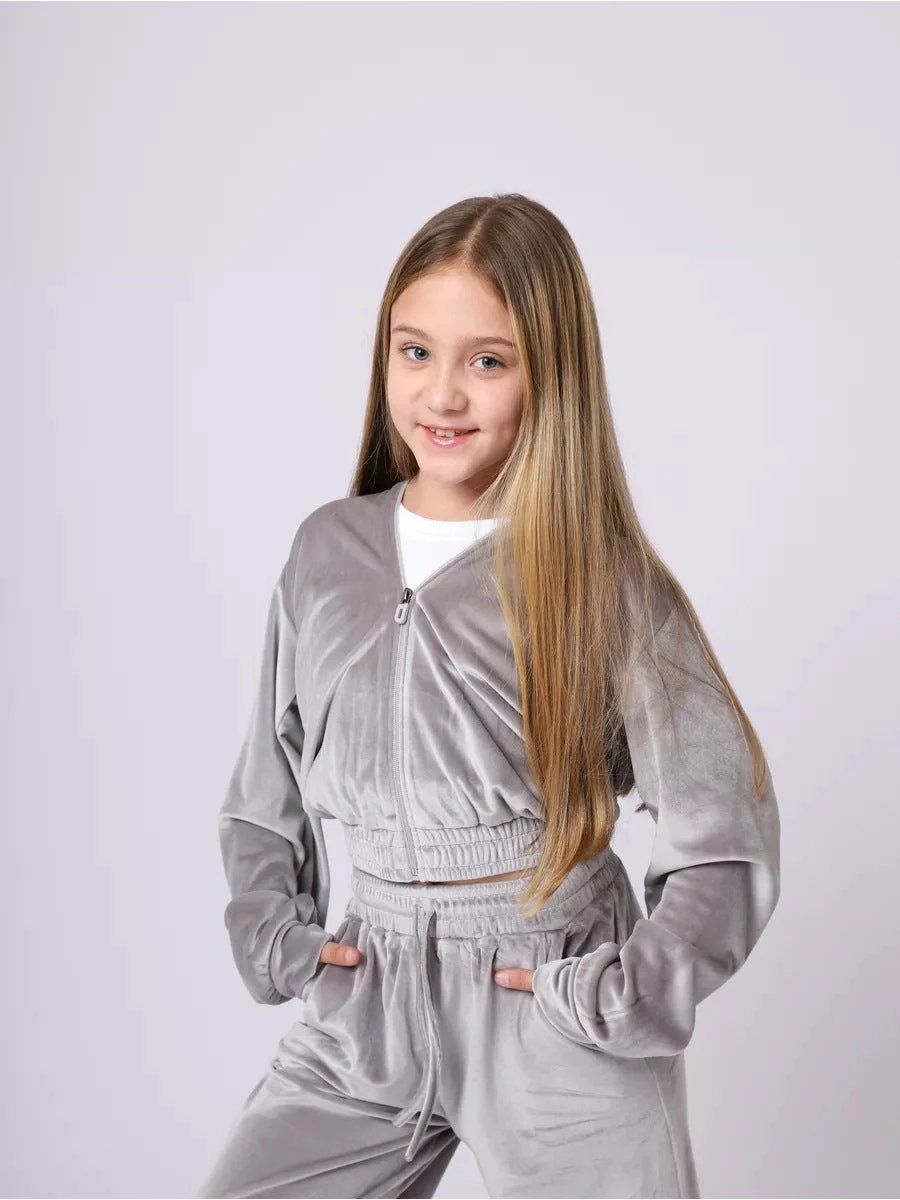 Girls' Sports Cap Velvet Casual Sweatshirt Two-piece Set by GJG Denim