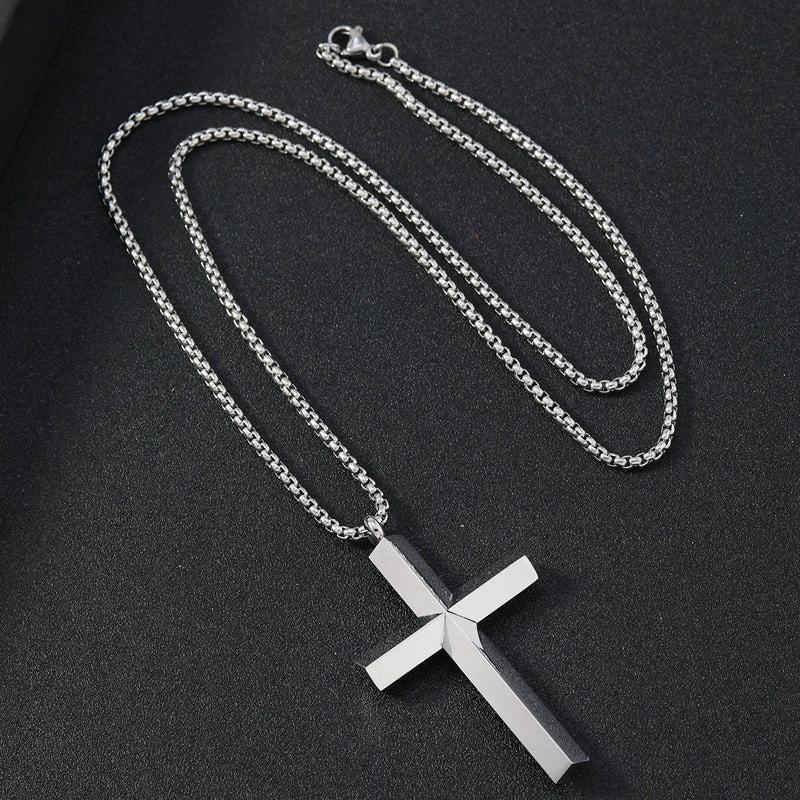 Round Large Beveled Cross Necklace Titanium Steel For Men by GJG Denim