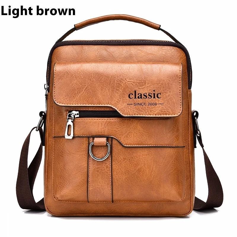 Men's Messenger Bag One Shoulder Retro Business Backpack PU Leather Flaps Crossbody by GJG Denim
