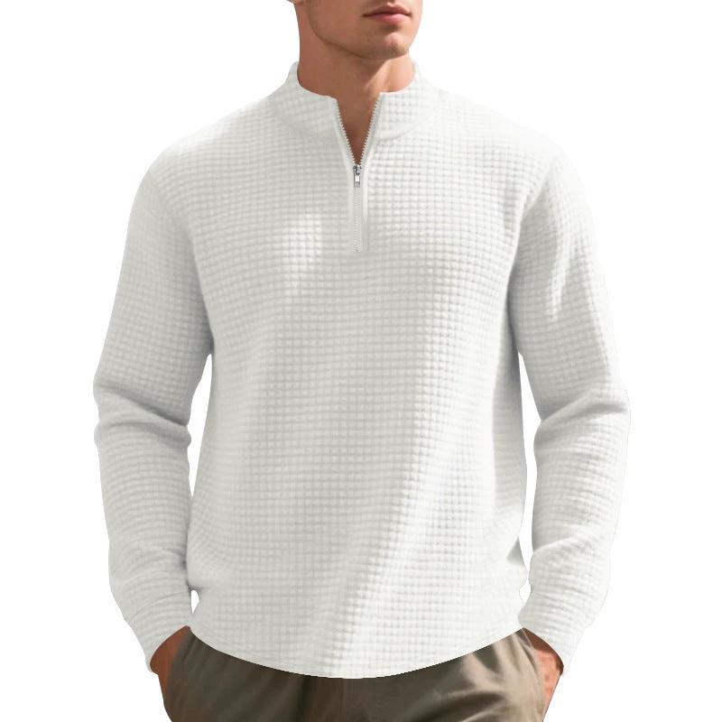 Men's Stand Collar Half Zip Small Plaid Sweater by GJG Denim