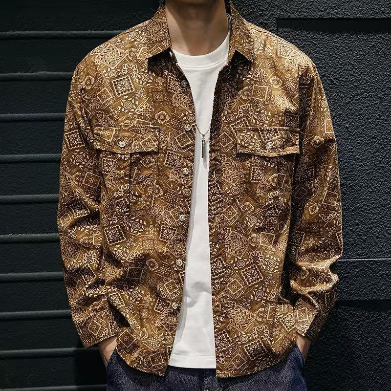 Social Style Denim Printing Men's Lapel Casual Shirt by GJG Denim