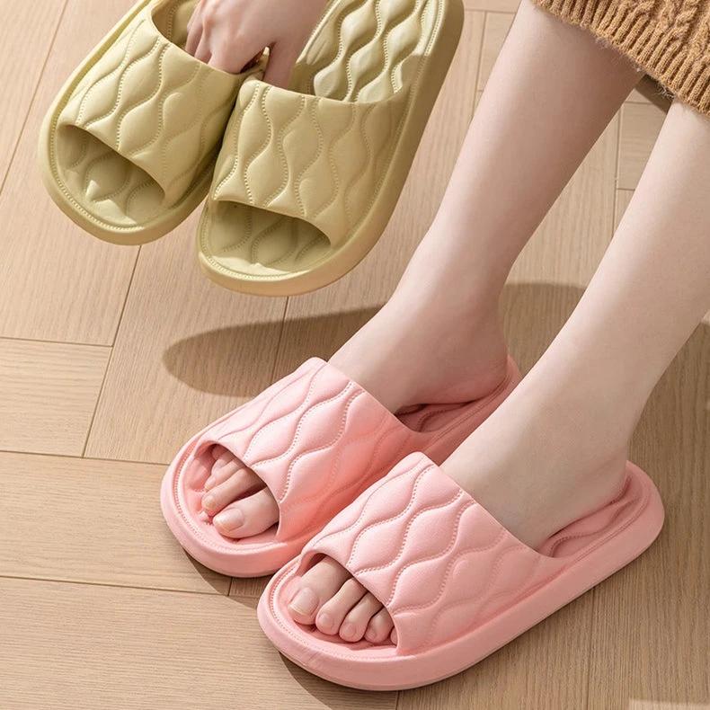 Ripple Style House Slippers EVA Soft Bathroom Slippers Women Men Shoes Home by GJG Denim