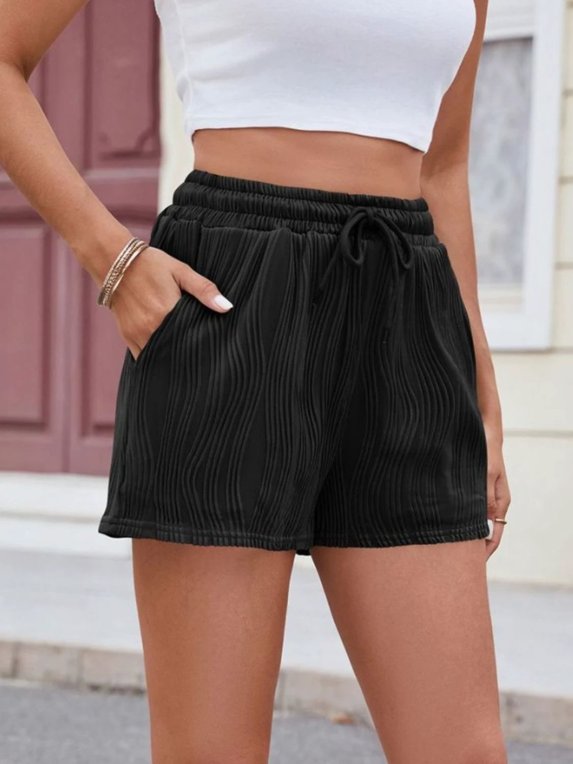 Florira Texture Drawstring Shorts by Lady Ros