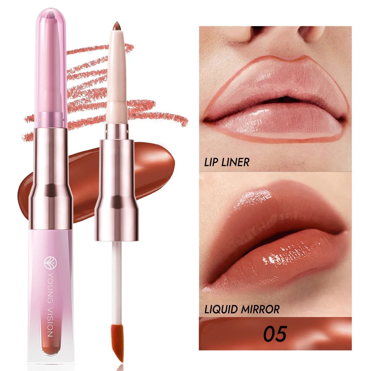 Double-headed Lip Liner Mirror Lip Gloss Two-in-one Multi-purpose Outline Lip Shape by GJG Denim