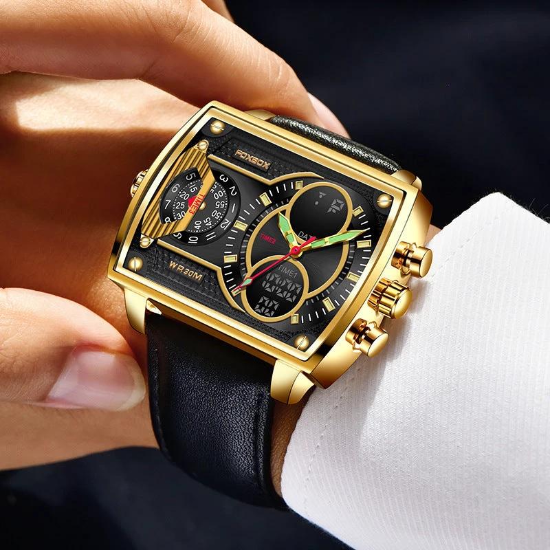 Quartz Electronic Dual Display Multi-function Square Watch by GJG Denim