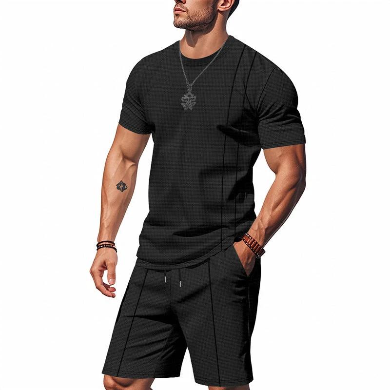 Men's Crew-Neck Short-Sleeve T-Shirt And Shorts Set by GJG Denim