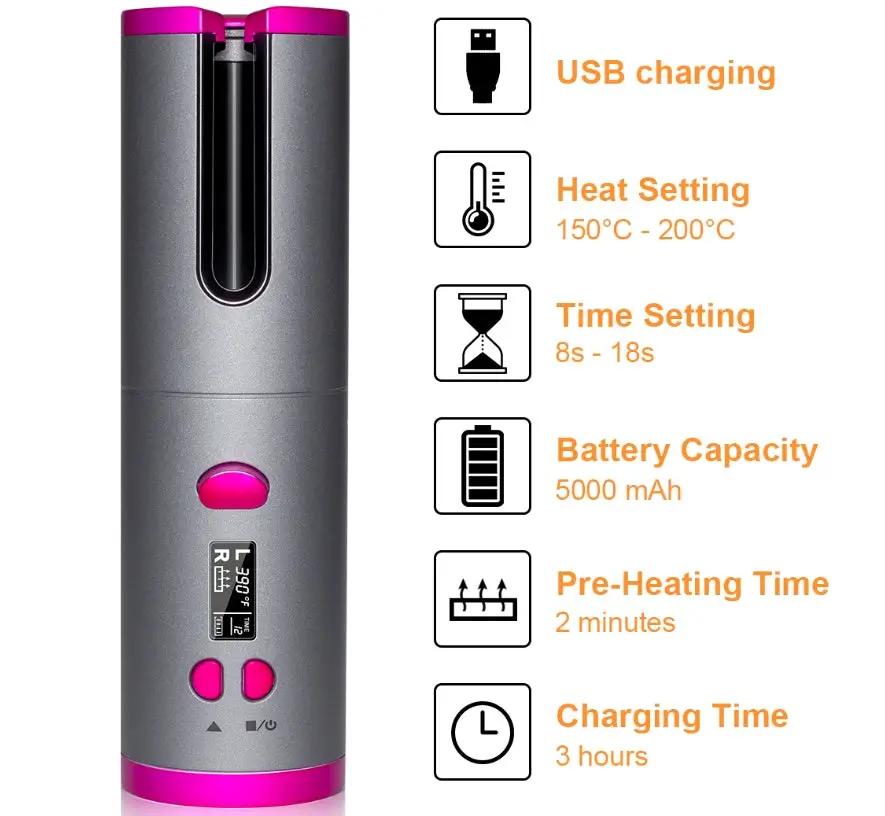 Curling Iron USB Wireless Multifunctional Charging Curler by GJG Denim