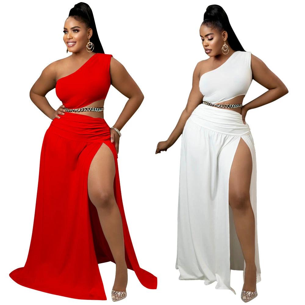 Solid-color Off-the-shoulder Sexy Bodycon Two-piece Set by GJG Denim