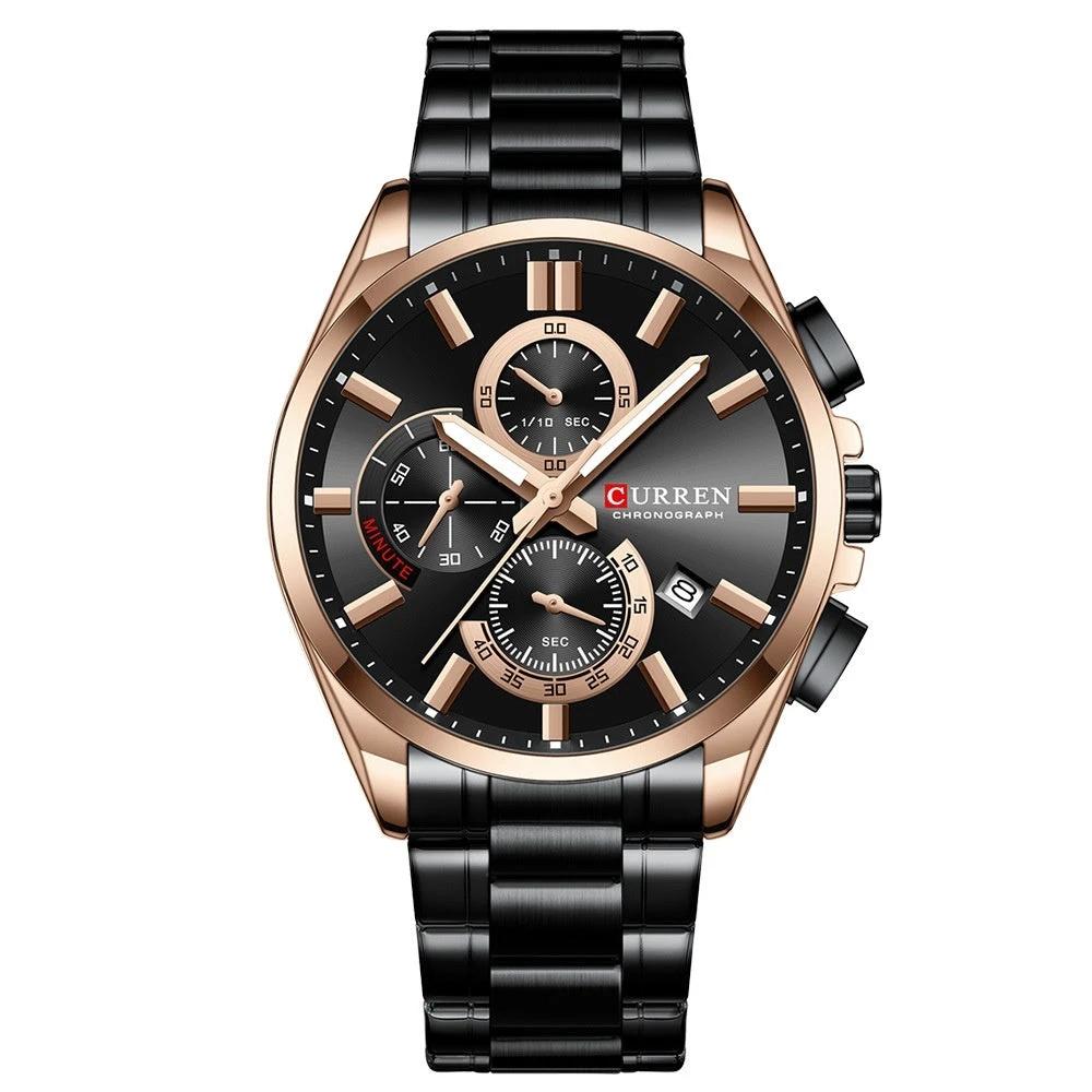 Men's Steel Band Waterproof Six-pin Timing Watch by GJG Denim