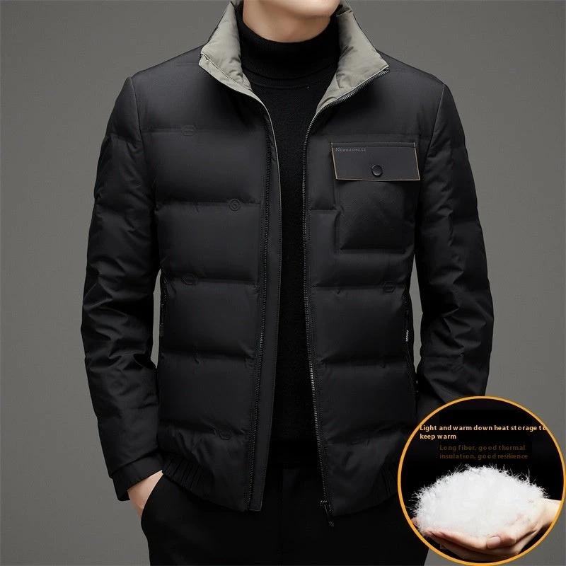 Men's Winter Stand Collar Short Thickened Warm Outdoor Down Jacket by GJG Denim