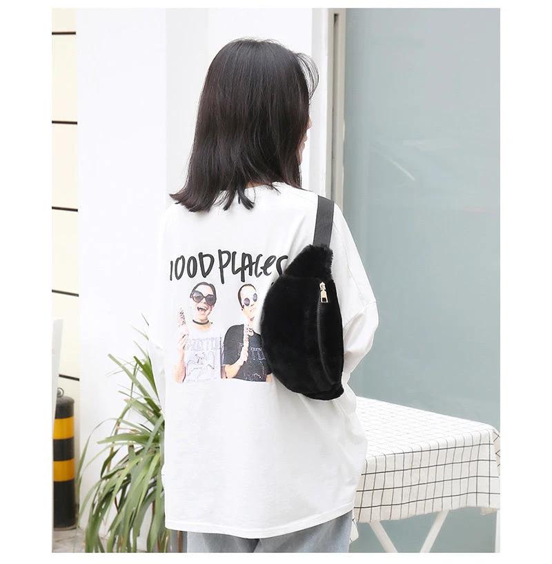 Women Waist Bag Artificial wool Fur Chest Bag by GJG Denim