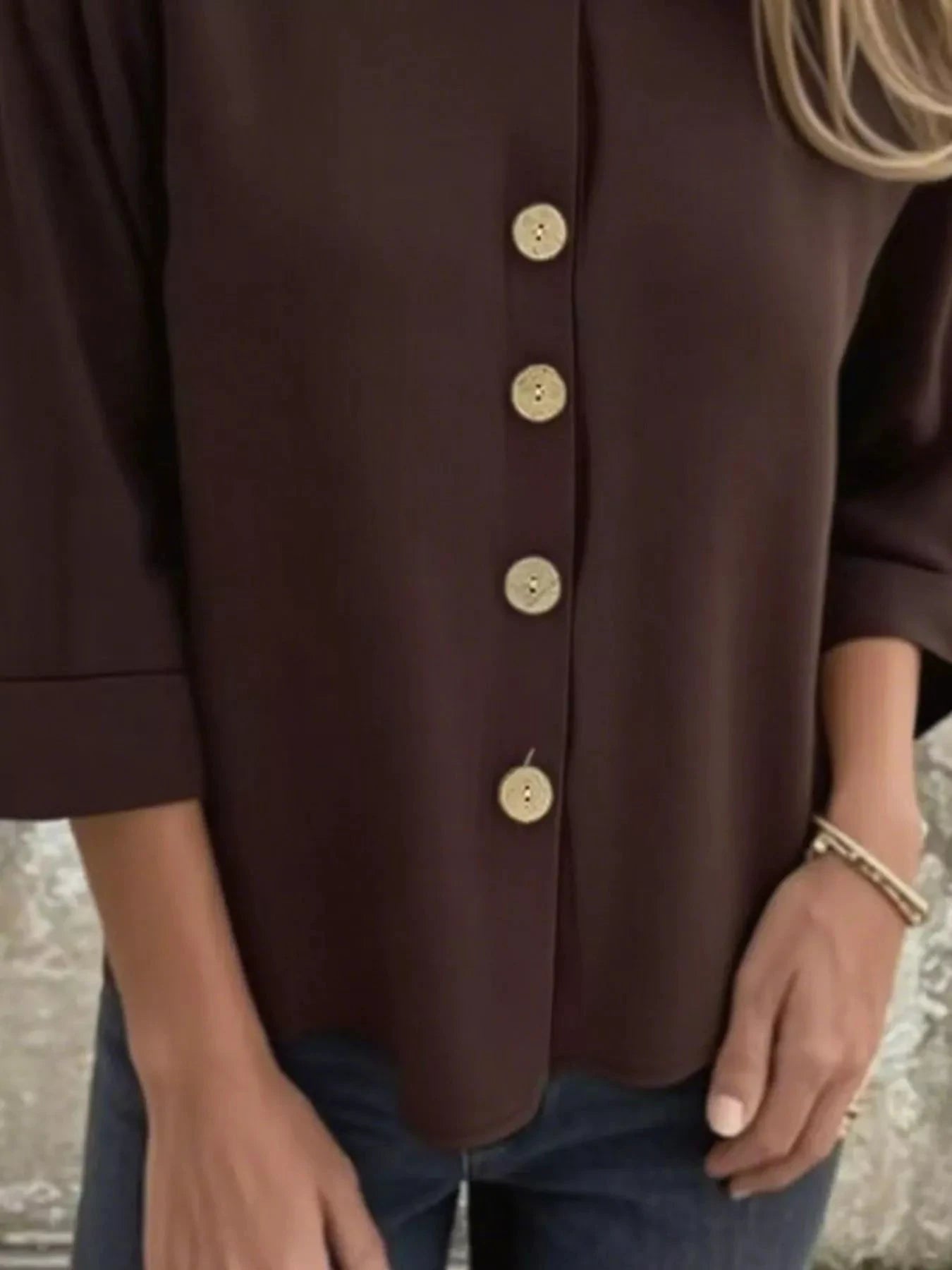Full Size Button-Front 3/4 Sleeve Casual Blouse Plus Size by Lady Ros