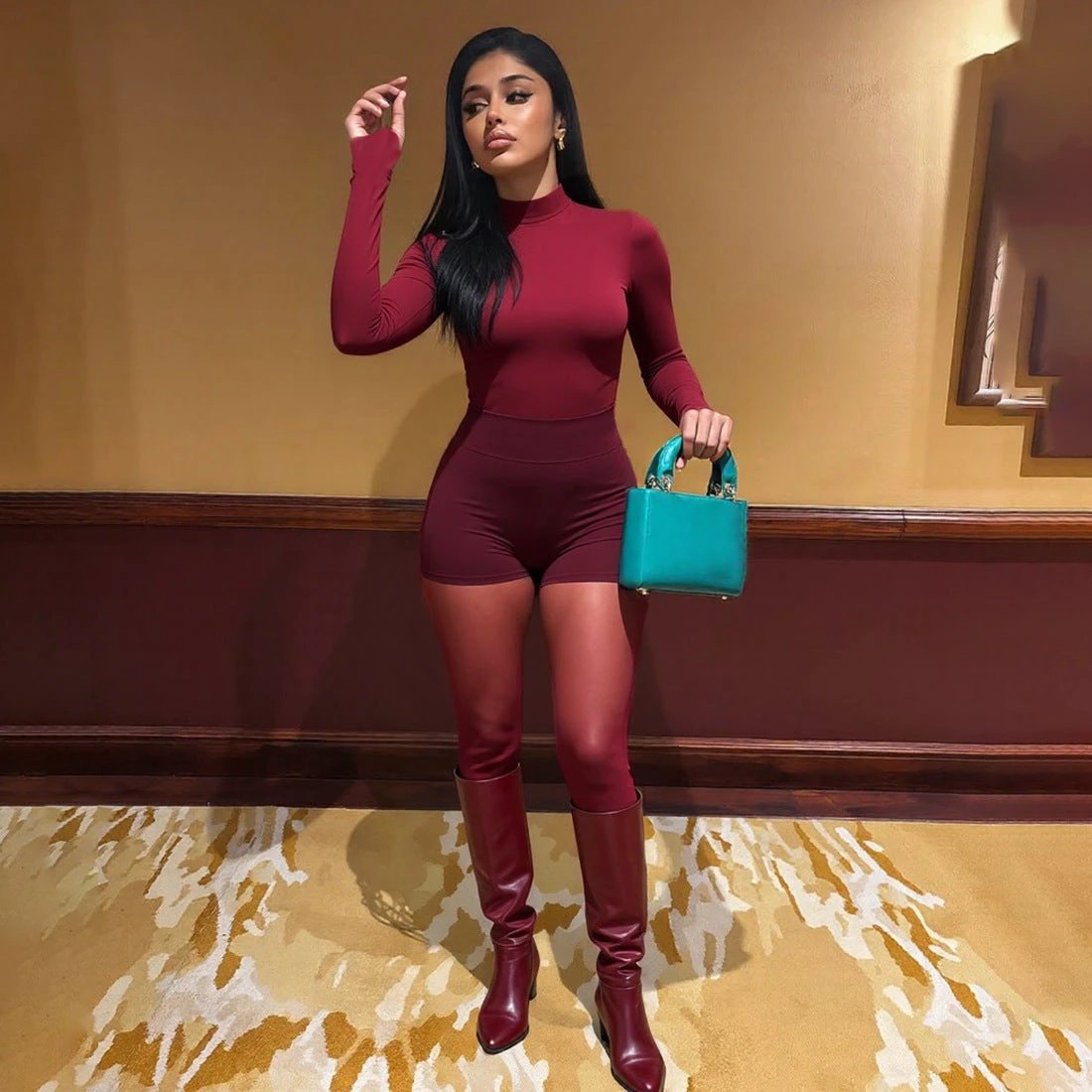 Personalized Street-style Chic Outfit A Tight-fitting Long-sleeve Top And Pants Set by GJG Denim