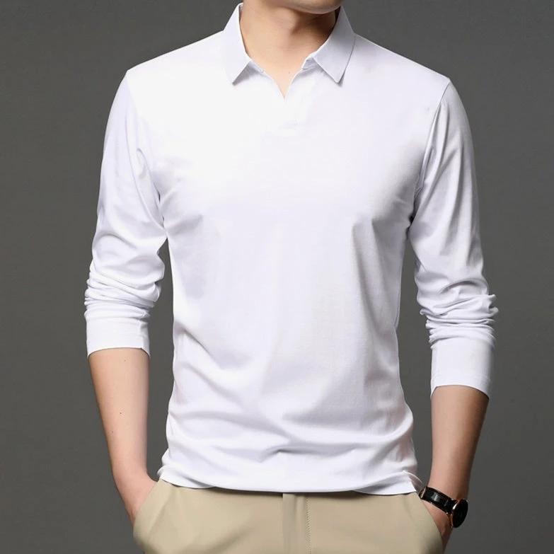 Men's Solid Color Casual Cotton Lapel Long Sleeve Shirt by GJG Denim