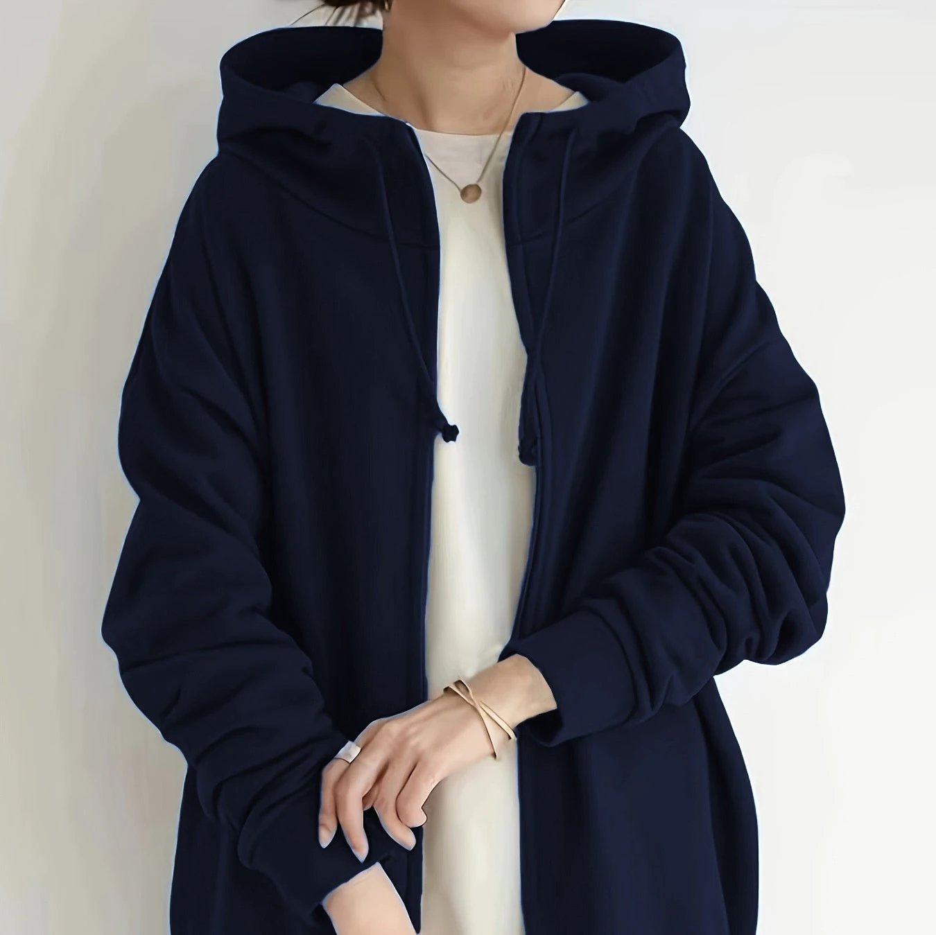 New Personality Street Sweater Zipper Hooded Long by GJG Denim