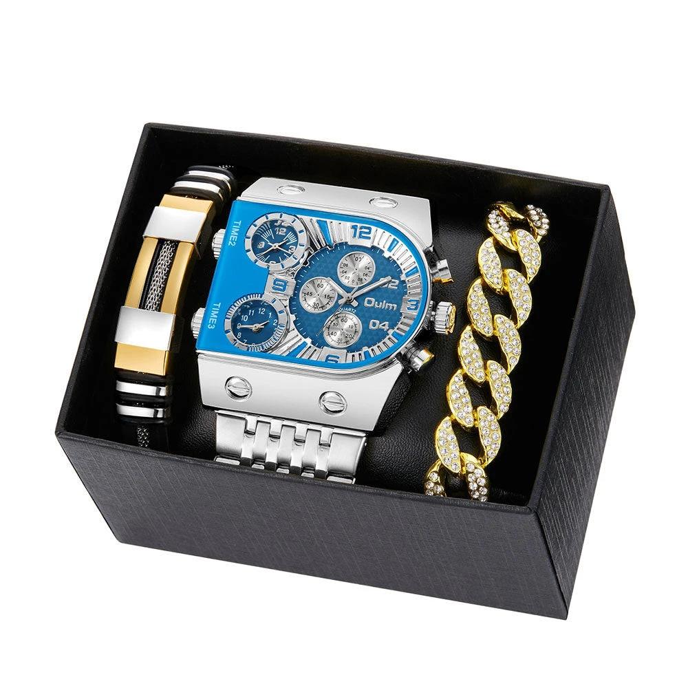 Multi-timezone Large-dial Luminous Men's Watch With Steel Strapcasual by GJG Denim