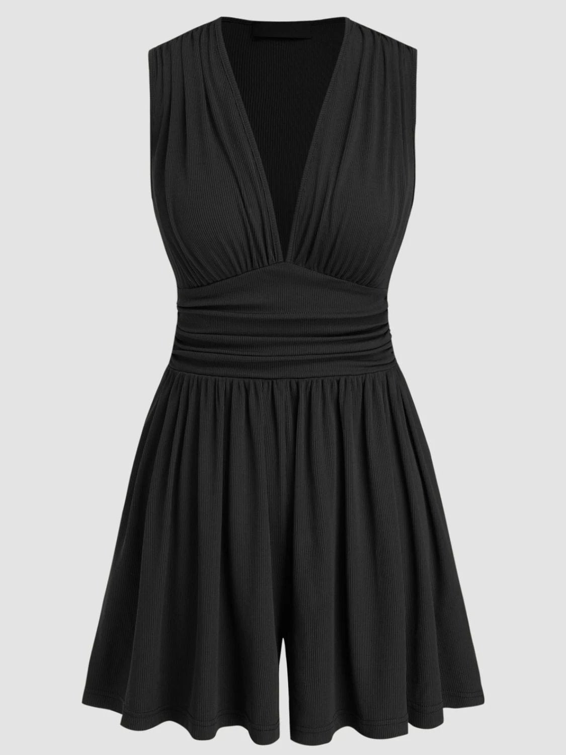 Ruched Plunge Sleeveless Romper by VYSN