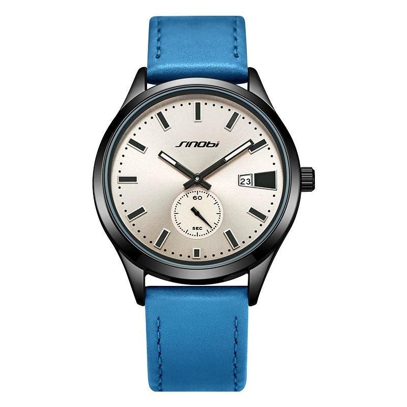 Men's Casual Leather Strap Business Quartz Watch by GJG Denim