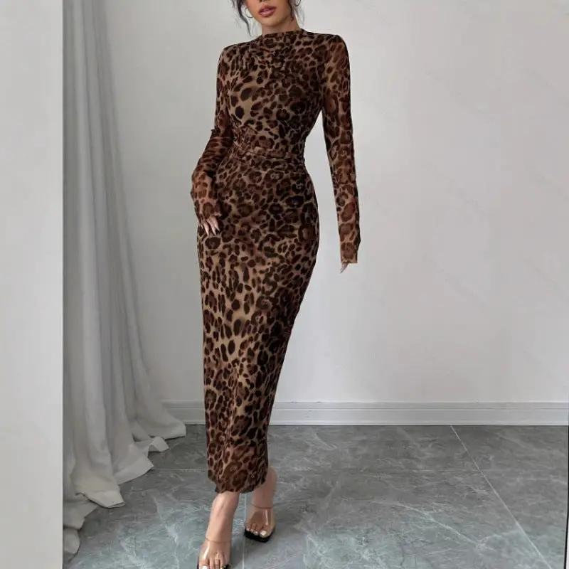 European And American Leopard-Print Fashion Long-Sleeve Dress by GJG Denim