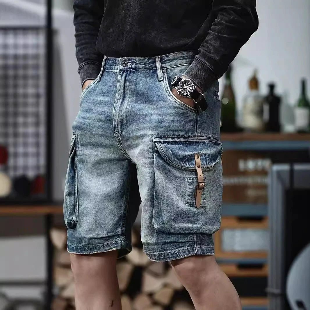 Men's Blue Denim Cargo Shorts by GJG Denim