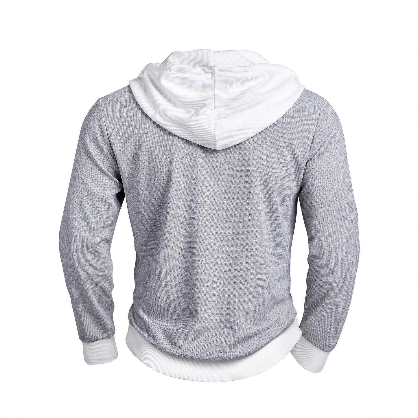Men's Casual Textured Waffle-knit Contrast-color Long-sleeve Hoodie With Buttons by GJG Denim