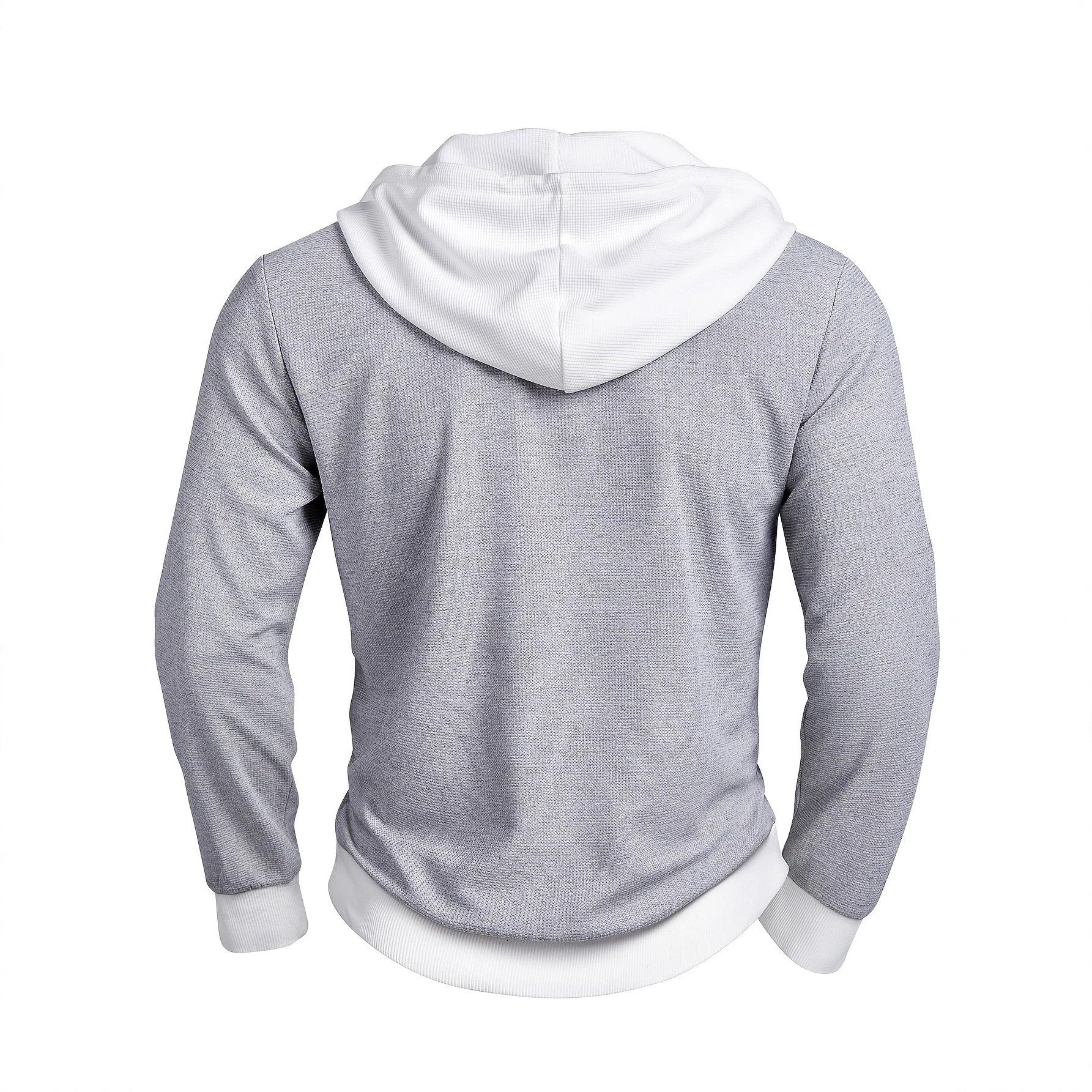 Men's Casual Textured Waffle-knit Contrast-color Long-sleeve Hoodie With Buttons by GJG Denim