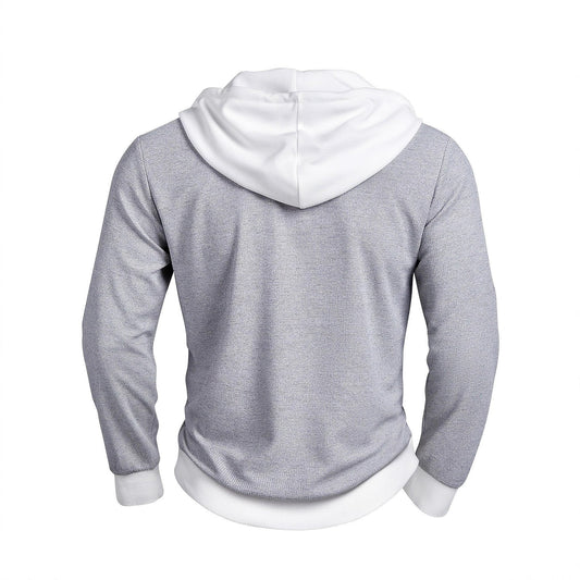 Men's Casual Textured Waffle-knit Contrast-color Long-sleeve Hoodie With Buttons by GJG Denim