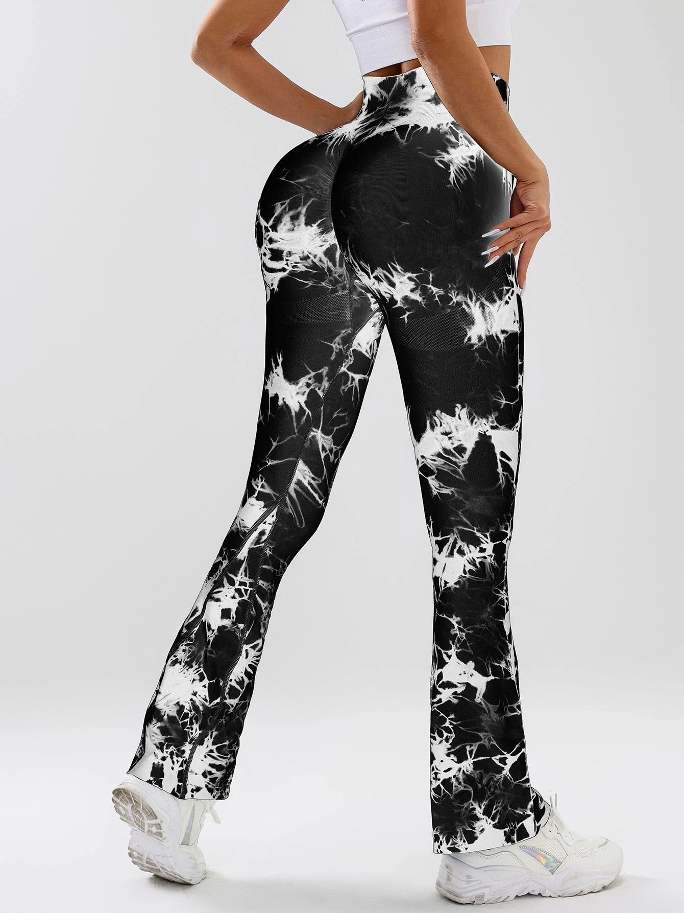 High-Waist Tummy Control Flare Yoga Pants For Women, Tie-Dye Stretch Slimming Bootcut Workout Pants, Fitness & Sports Activewear by GJG Denim