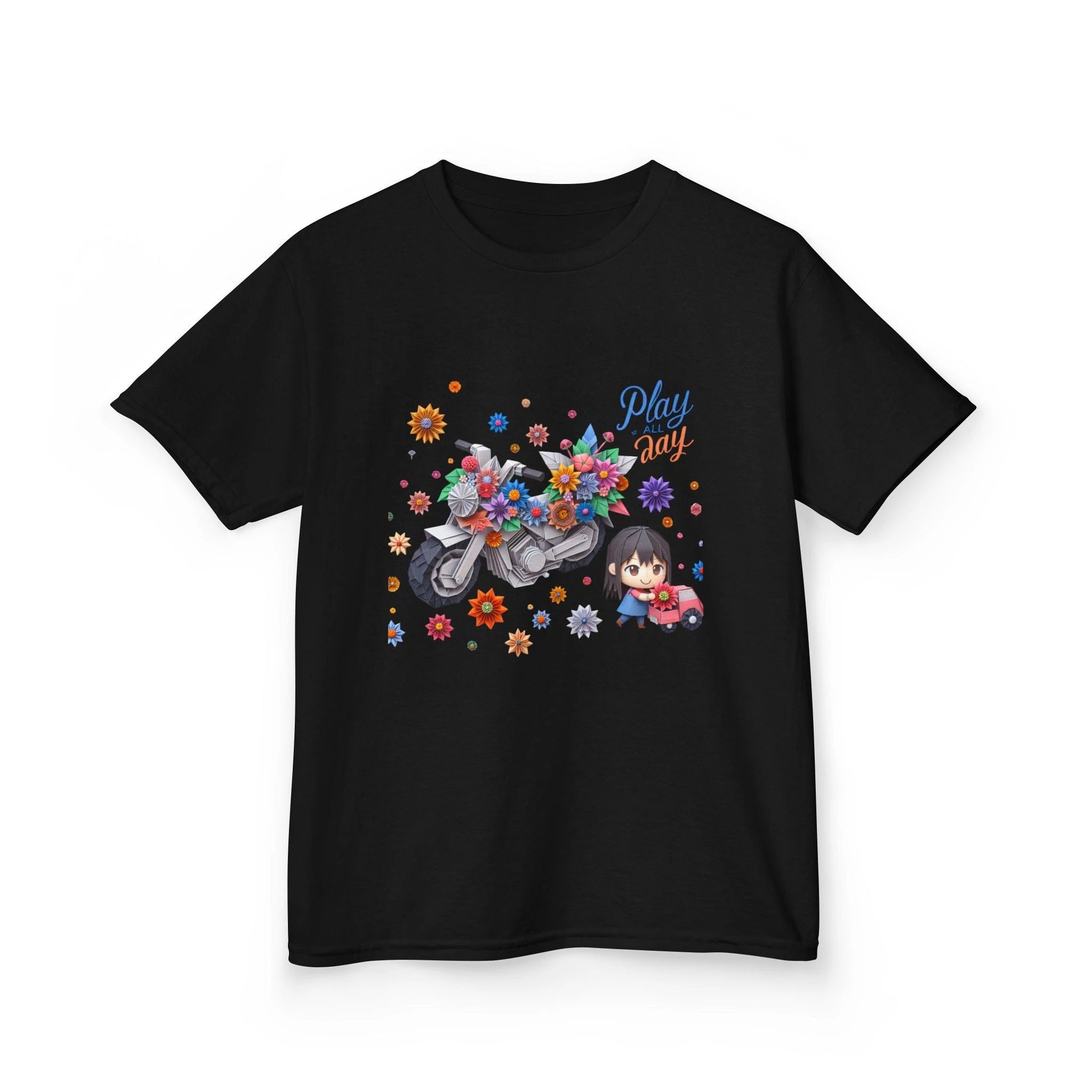 Play all Day Motorcycle Tee - Fun Floral Design for Young Adventurers by Printify