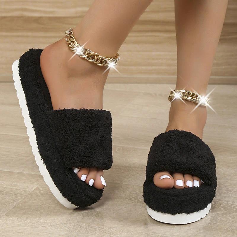 Fuzzy Slippers Women Winter House Shoes by GJG Denim