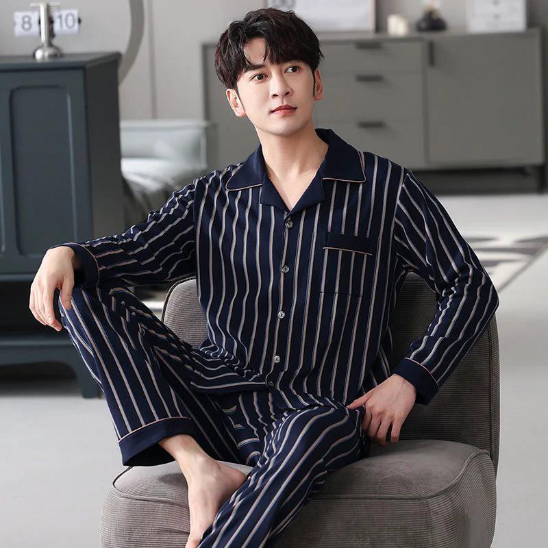 Men's Cotton Long-sleeved Pajamas by GJG Denim
