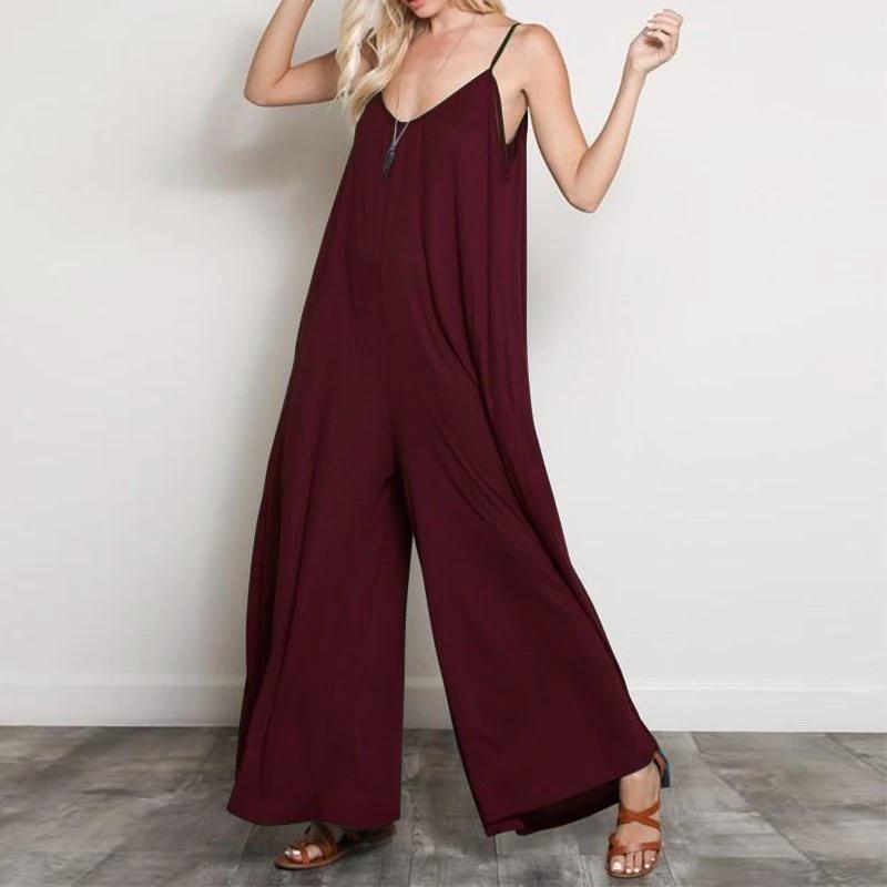 Summer Women Sexy V Neck Long Jumpsuits Casual Loose Rompers Overalls Wide Leg Mono Bodysuit Playsuits Plus Size 5XL by GJG Denim