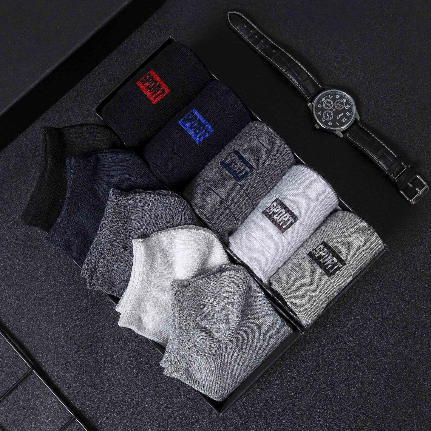 Men's 5 Pairs Breathable Cotton Mid-Tube Sweat-Absorbent Casual Trendy Socks by GJG Denim