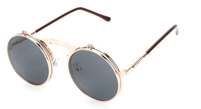 Vintage Round Steampunk Sunglasses Flip-Up UV Protection Metal Frame For Men by GJG Denim