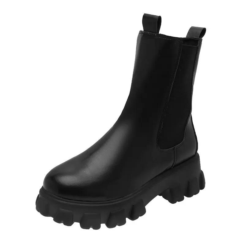 British Style Mid Calf Boots for Women - Autumn Winter Thick Sole Chunky Heel Ankle Boots by GJG Denim