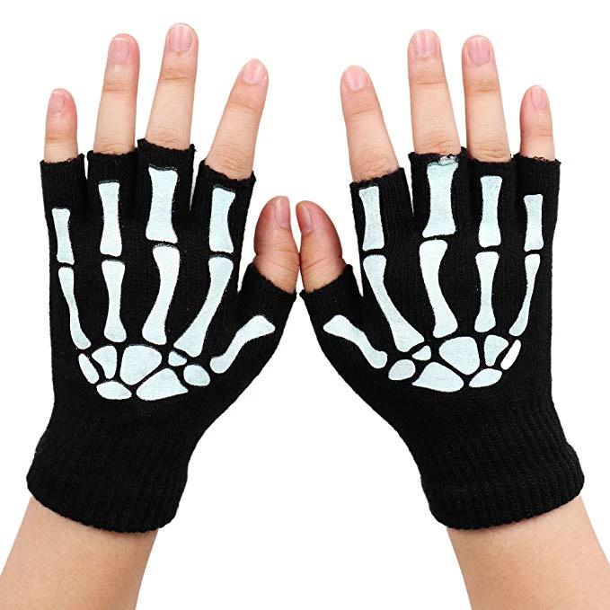 Men's Half Finger Skeleton Pattern Gloves by GJG Denim