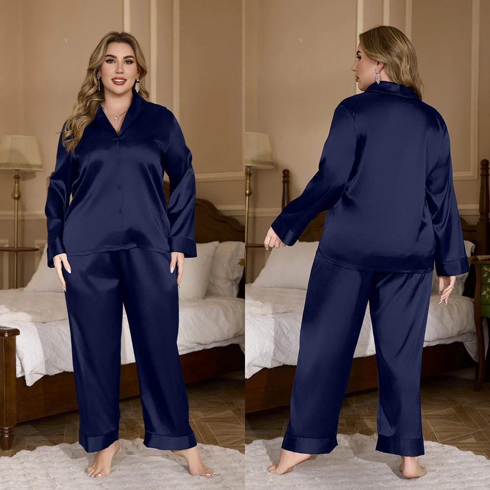 Women's Plus Size Cardigan Ice Silk Pajamas by GJG Denim