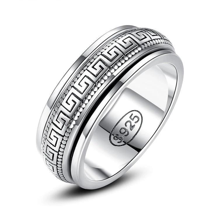 Men's Vintage Minimalist Swivel Ring With Rotating Meander Pattern by GJG Denim