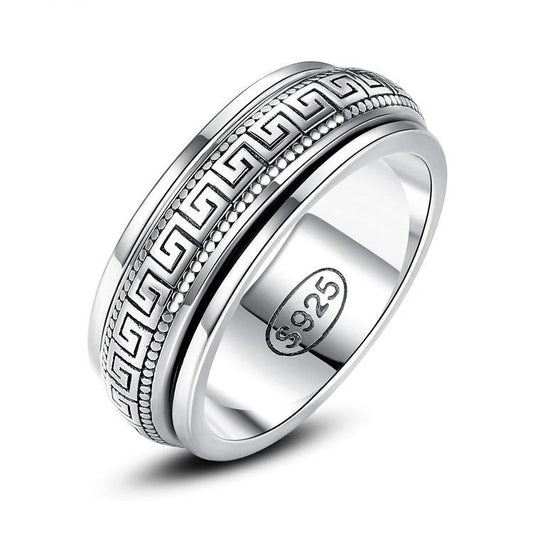 Men's Vintage Minimalist Swivel Ring With Rotating Meander Pattern by GJG Denim
