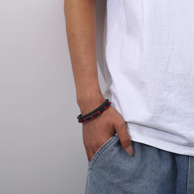 Men's Hand-woven Natural Tigereye Leather Beaded Bracelet by GJG Denim