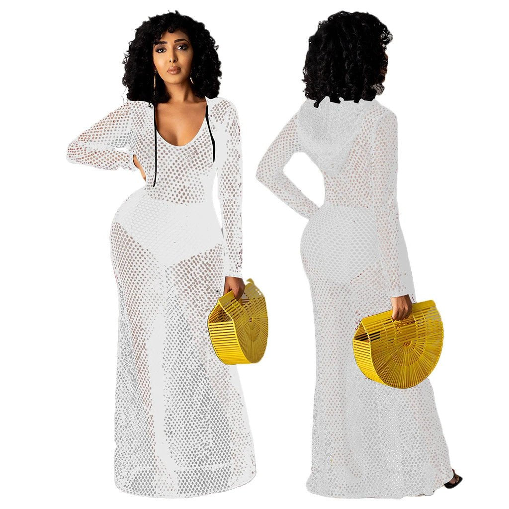 Hollowed Cover Long Skirt Bikini Swimwear Cover-up by GJG Denim